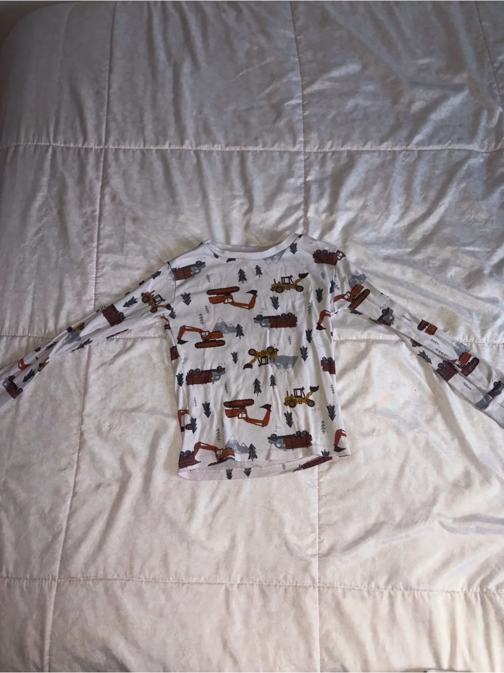 Kids White Construction Vehicles Pajama Set